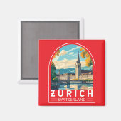 Zürich Zwitserland Travel Art Embleem Magneet (Voorkant / Achterkant)
