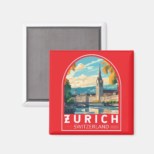 Zürich Zwitserland Travel Art Embleem Magneet (Voorkant / Achterkant)