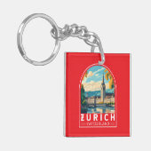 Zürich Zwitserland Travel Art Embleem Sleutelhanger (Voorkant Links)