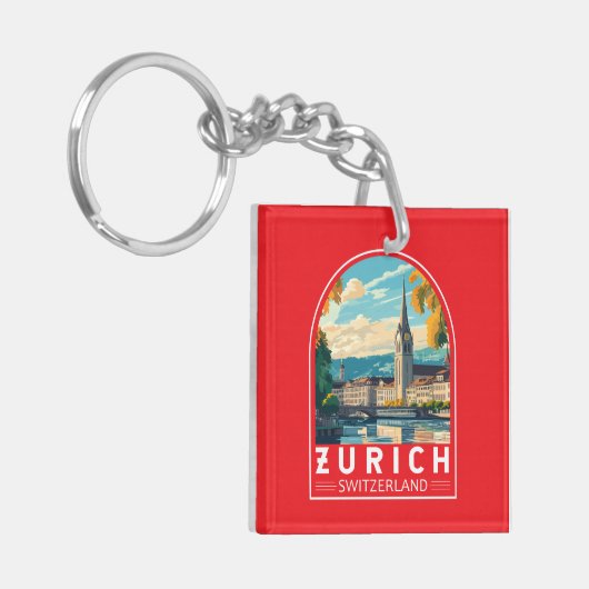 Zürich Zwitserland Travel Art Embleem Sleutelhanger (Voorkant Links)
