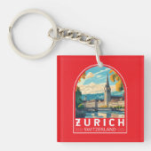 Zürich Zwitserland Travel Art Embleem Sleutelhanger (Voorkant)