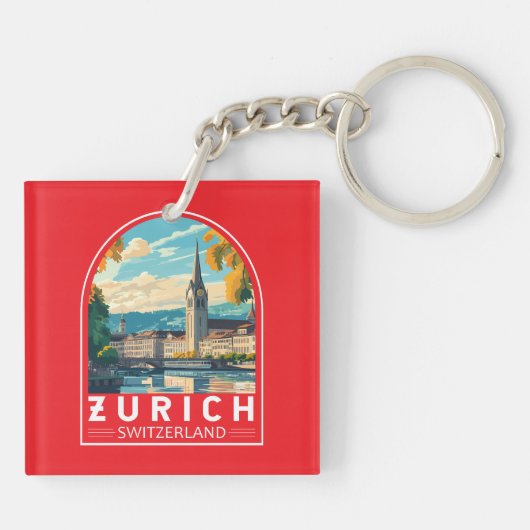 Zürich Zwitserland Travel Art Embleem Sleutelhanger (Achterkant)