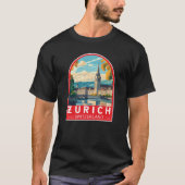 Zürich Zwitserland Travel Art Embleem T-shirt (Voorkant)