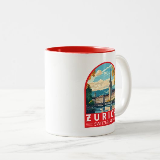 Zürich Zwitserland Travel Art Embleem Tweekleurige Koffiemok (Voorkant rechts)