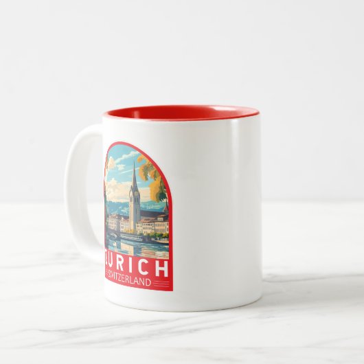 Zürich Zwitserland Travel Art Embleem Tweekleurige Koffiemok (Voorkant links)