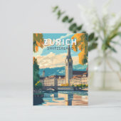 Zürich Zwitserland Travel Art Vintage Briefkaart (Staand voorkant)