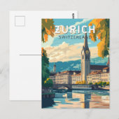 Zürich Zwitserland Travel Art Vintage Briefkaart (Voorkant / Achterkant)