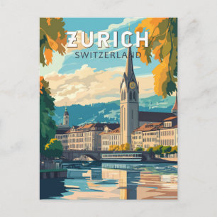 Zürich Zwitserland Travel Art Vintage Briefkaart