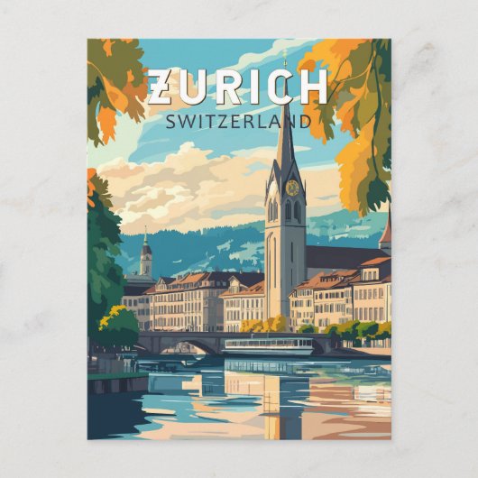 Zürich Zwitserland Travel Art Vintage Briefkaart (Voorkant)