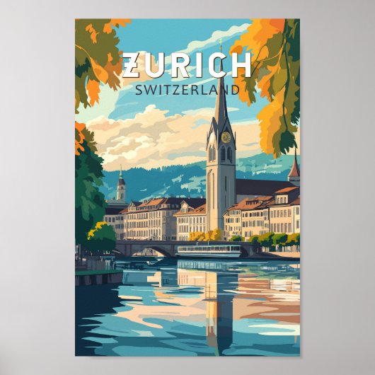 Zürich Zwitserland Travel Art Vintage Poster (Voorkant)