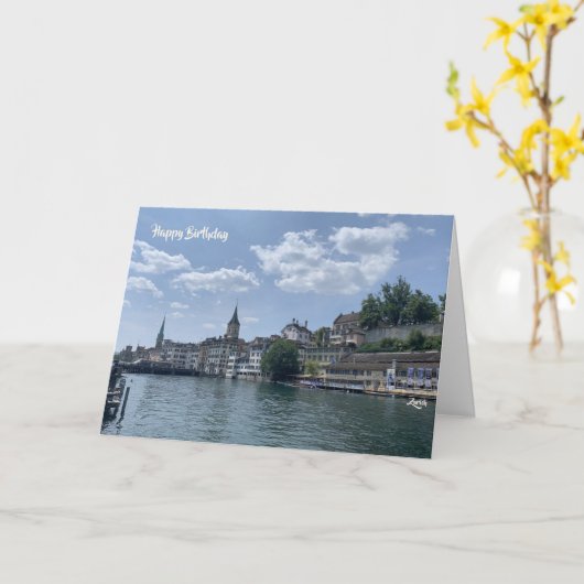 Zürich Zwitserland Verjaardagswensen Kaart (Gele Bloem)