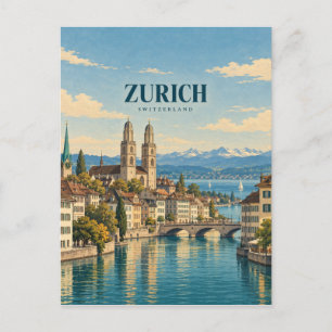 Zurich Zwitserland Vintage Reis Kunst Briefkaart