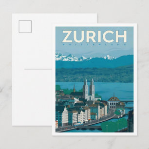 Zürich Zwitserland Vintage Reis Kunst Briefkaart