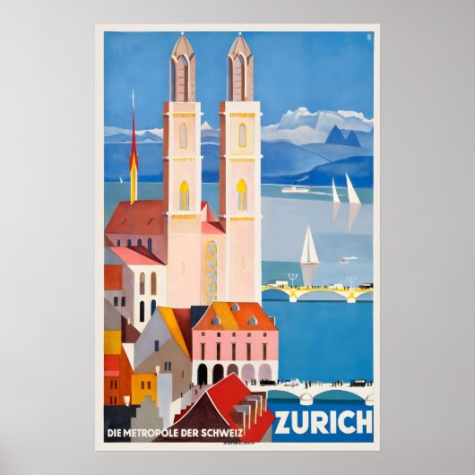 Zurich Zwitserland Vintage Reisposter Print (Voorkant)