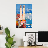 Zurich Zwitserland Vintage Reisposter Print (Thuiskantoor)