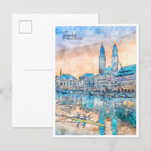 Zürich Zwitserland vintage reizen waterverf Briefkaart