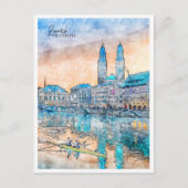 Zürich Zwitserland vintage reizen waterverf Briefkaart (Voorkant)