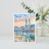 Zürich Zwitserland vintage reizen waterverf Briefkaart (Staand voorkant)