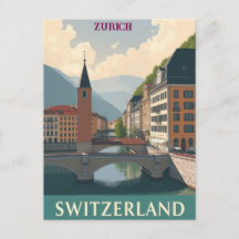 Zürich Zwitserland Vintage Travel Art