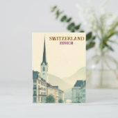 Zürich Zwitserland Vintage Travel Art Briefkaart (Staand voorkant)