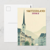 Zürich Zwitserland Vintage Travel Art Briefkaart (Voorkant / Achterkant)