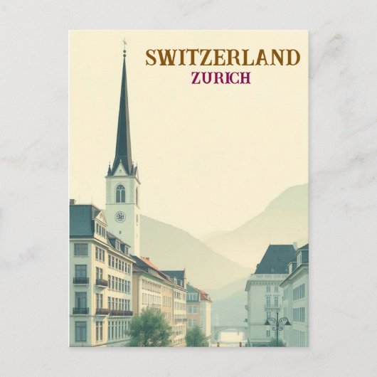 Zürich Zwitserland Vintage Travel Art Briefkaart (Voorkant)