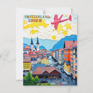 Zürich Zwitserland Vintage Travel Art Briefkaart