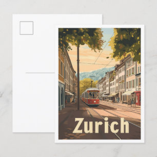 Zürich Zwitserland Vintage Travel Illustration Briefkaart