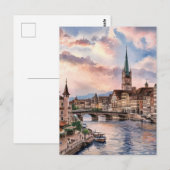 Zürich Zwitserland Waterverf Schilderij Briefkaart (Voorkant / Achterkant)