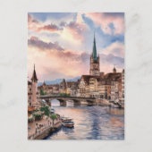 Zürich Zwitserland Waterverf Schilderij Briefkaart (Voorkant)