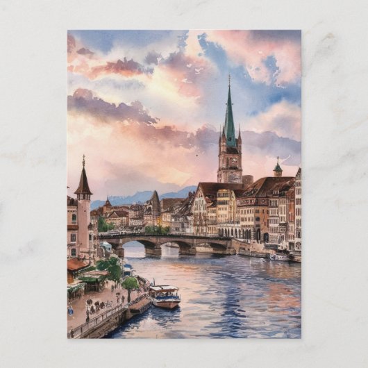 Zürich Zwitserland Waterverf Schilderij Briefkaart (Voorkant)