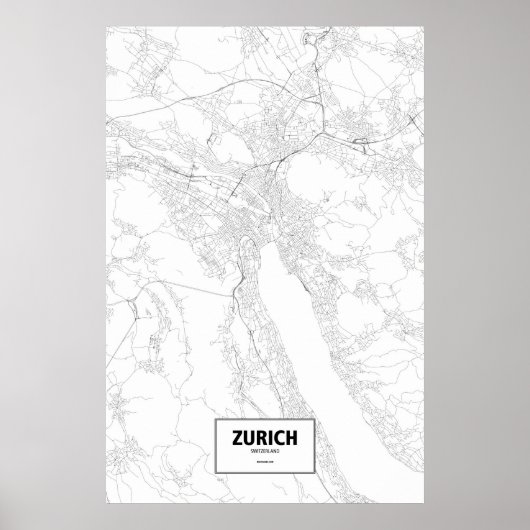 Zürich, Zwitserland (zwart op wit) Poster (Voorkant)