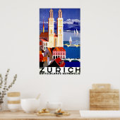 Zurich, Zwitserse stad, kerk, vintage-reis Poster (Keuken)