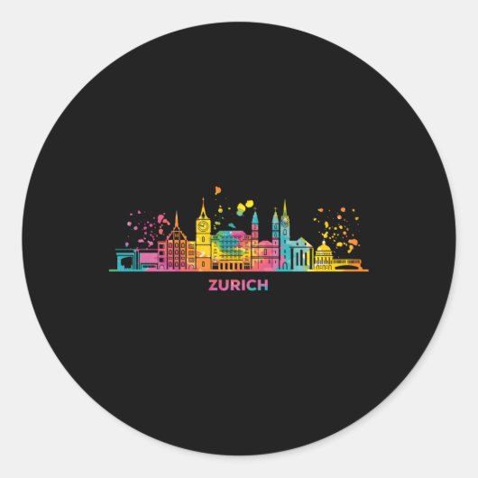 Zuricher Skyline Kleurrijke Cityscape Zürich Ronde Sticker (Voorkant)