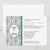 Zurse Afstuderen BSN RN zwarte turquoise damask Kaart (Voorkant / Achterkant)