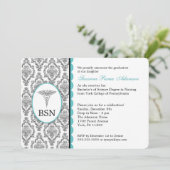 Zurse Afstuderen BSN RN zwarte turquoise damask Kaart (Staand voorkant)