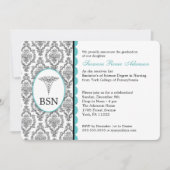 Zurse Afstuderen BSN RN zwarte turquoise damask Kaart (Voorkant)