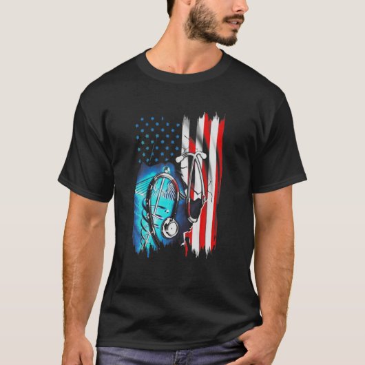 Zurse American Flag Nurse Doctor Medical 4th JU T-shirt (Voorkant)
