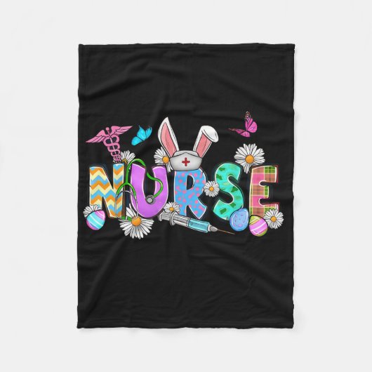 Zurse Bunny Ears Egg Stethoscope Cute Easter Scrub Fleece Deken (Voorkant)