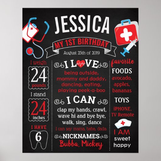 Zurse Doctor Birthday Party-chalkboard Poster (Voorkant)