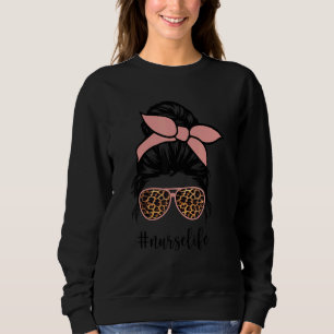 Zurse Life Leopard Messy Bun Hair Glasses Vrouwen Trui