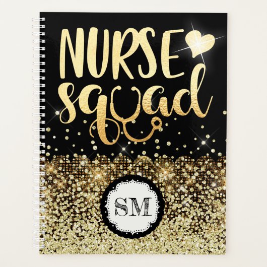 Zurse squad gold glitter monogram borstvoeding planner (Voorkant)