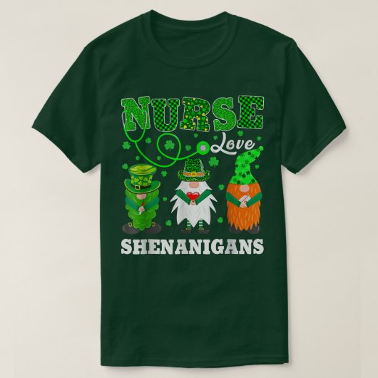 Zurses Love Shenanigans Funny Gnomes Nurse St Patr T-shirt (Design voorkant)