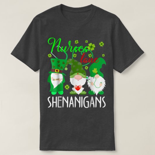 Zurses Love Shenanigans Funny Gnomes Nurse St Patr T-shirt (Design voorkant)
