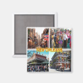 zUS024 NEW ORLEANS, Bourbon Street, Mosaic, Fridge Magneet (Voorkant / Achterkant)