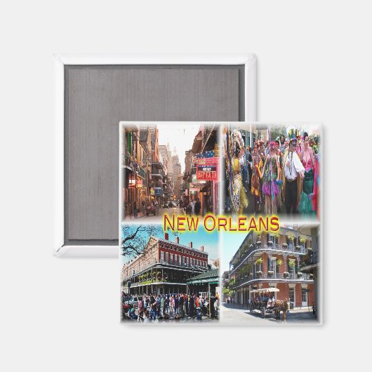 zUS024 NEW ORLEANS, Bourbon Street, Mosaic, Fridge Magneet (Voorkant / Achterkant)