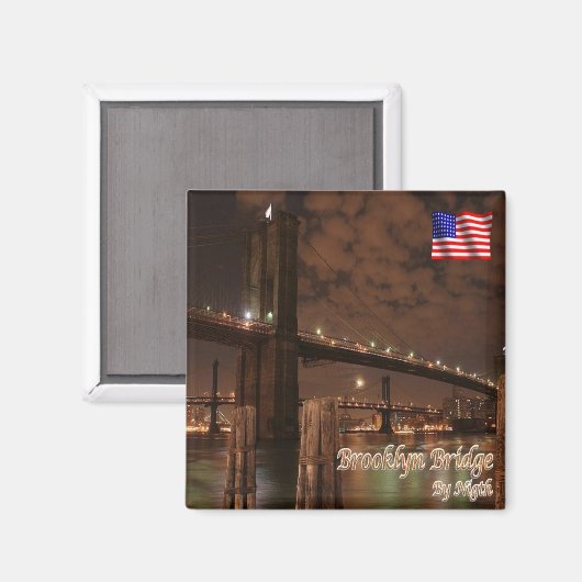 zUS113 BROOKLYN BRIDGE van Night, NYC, Fridge Magneet (Voorkant / Achterkant)