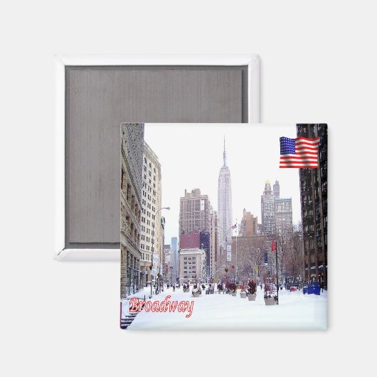 zUS115 BROADWAY met sneeuw, New York, Fridge Magneet (Voorkant / Achterkant)