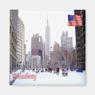 zUS115 BROADWAY met sneeuw, New York, Fridge Magneet