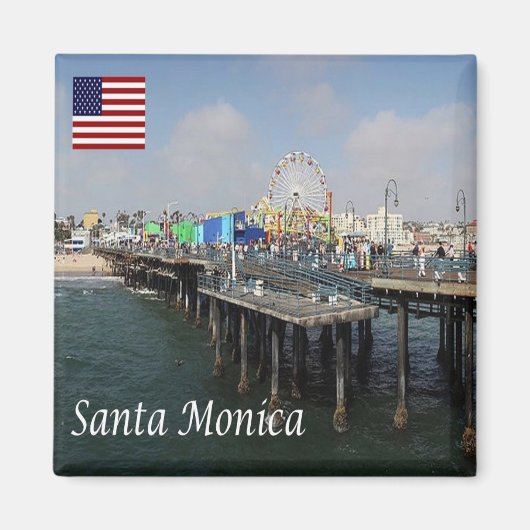 zUS200 SANTA MONICA, Panorama, Californië, Fridge Magneet (Voorkant)